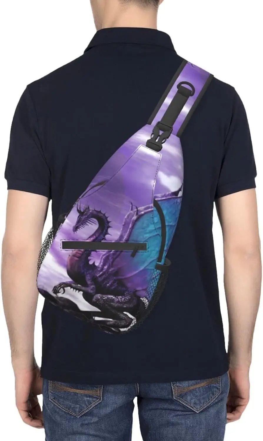 Dragão com asas abertas ao ar livre crossbody bolsa de ombro para unisex jovem adulto caminhadas sling mochila reutilizável multiuso