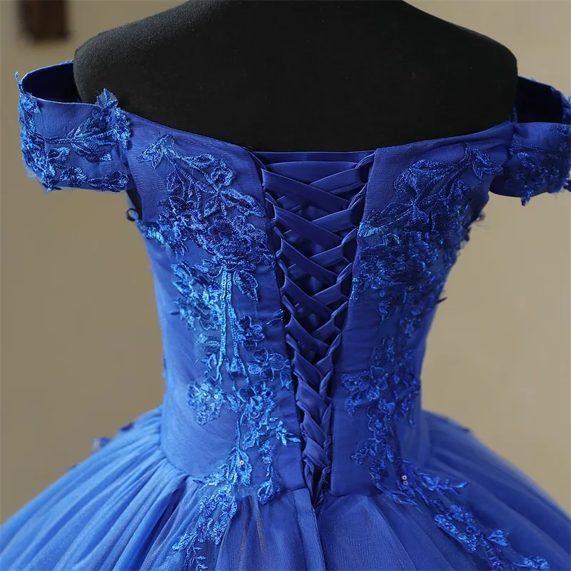 2024 New Blue Quinceanera Dresses Sweet Flowers Party Dress Luxury Lace Ball Gown Vintage Boho Vestidos Pluse Size Custom Color