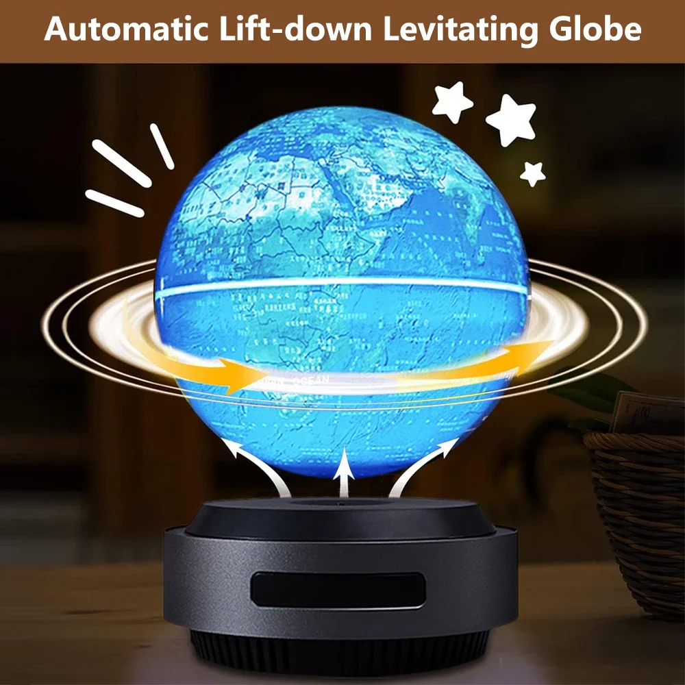 Globe Lumineux LED RVB à Levage existent, Carte de la Terre Rotative, Joli Tactile, Commande Magnétique Flottant, 6 Pouces, 14cm