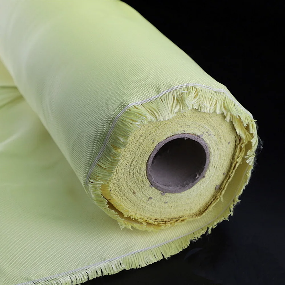 200D-3000D Yellow Plain Weave Aramid Fiber Cloth 100% Kevlar Fabric, High Temperature Resistant High Strength Fiber Reinforced