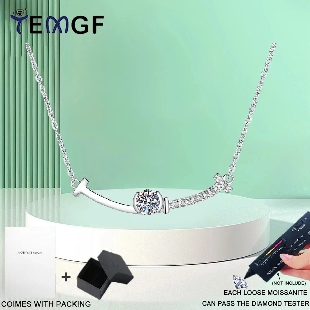 

TEMGF S925 Sterling Silver Necklace 5mm Moissanite Pendant for Women Simple Versatile Fine Jewelry With GRA Date Birthday Gifts