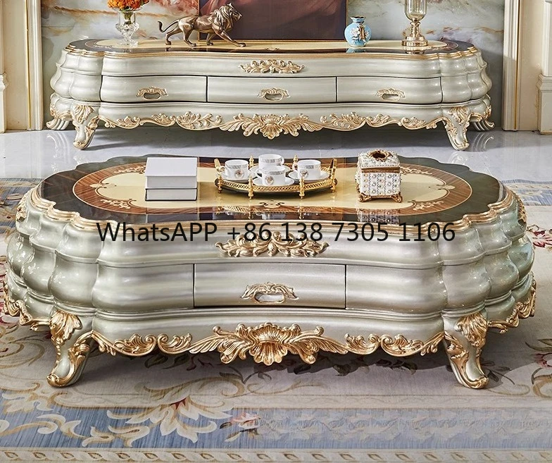 

European-style all-solid wood coffee table TV cabinet combination luxury matching combination furniture champagne tea table