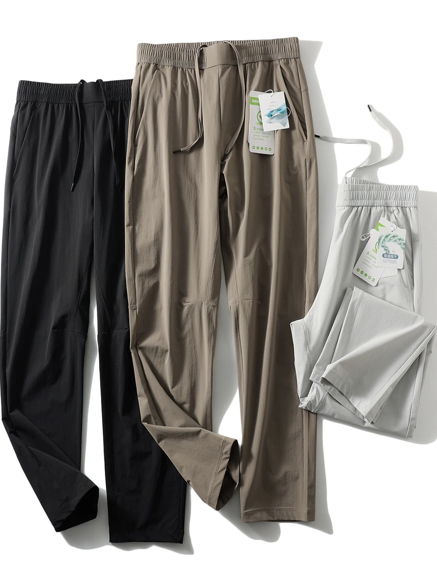 

Мужские спортивные повседневные брюки из быстросохнущего хлопка с эластичным поясом, прямым кроем, тонкие, дышащие, легкие, летние