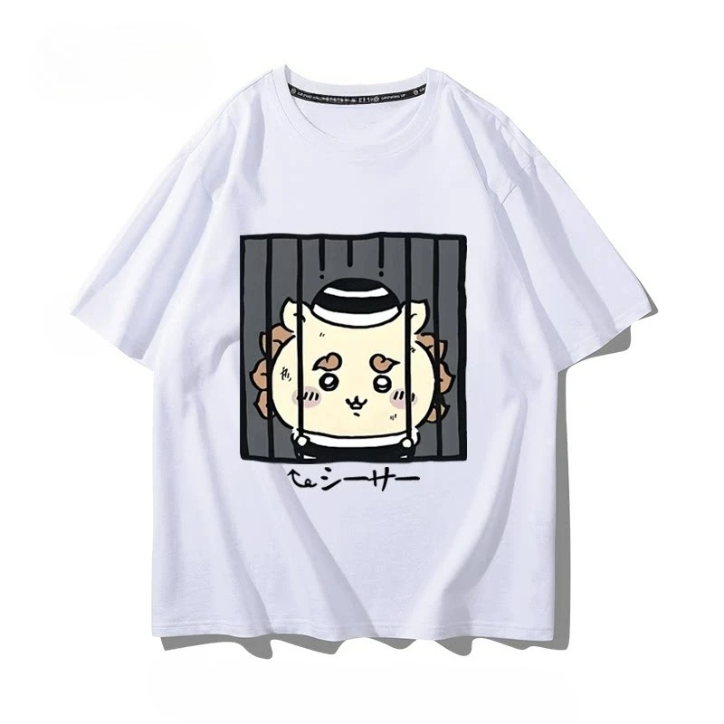 Kawaii Chiikawa Hachiware In Cage Oversize Heavyweight T-shirt Unisex Funny Character Loose Streetwear Top