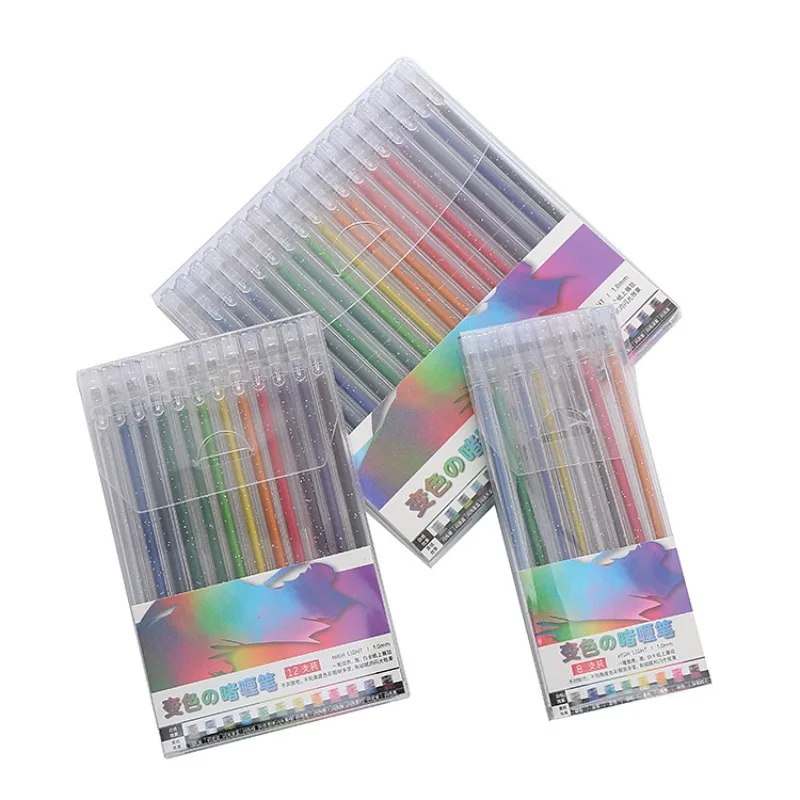8/12/18 Color Creative Metal Glitter Gel Pen 1.0mm Student Ledger Marker Business Office Notes Color Changing Fluorescent Pen