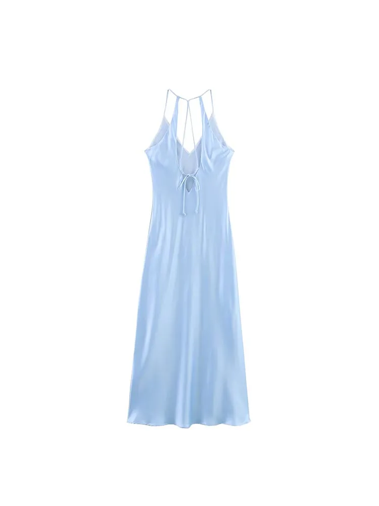 2025 여성 여름 스트랩 드레스 패션 빈티지 Drawstring 활 새틴 Strapless 여성 우아한 거리 파티 드레스 의류