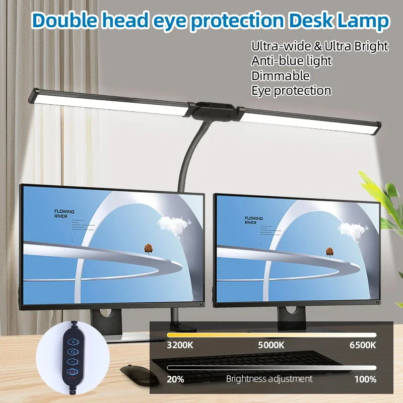 Led Bureaulamp Met Klem Oog Zorg Dimbare Tafellamp Voor Kantoor Leesverlichting Bar Monitor Lampen Dubbelkop Bureauverlichting