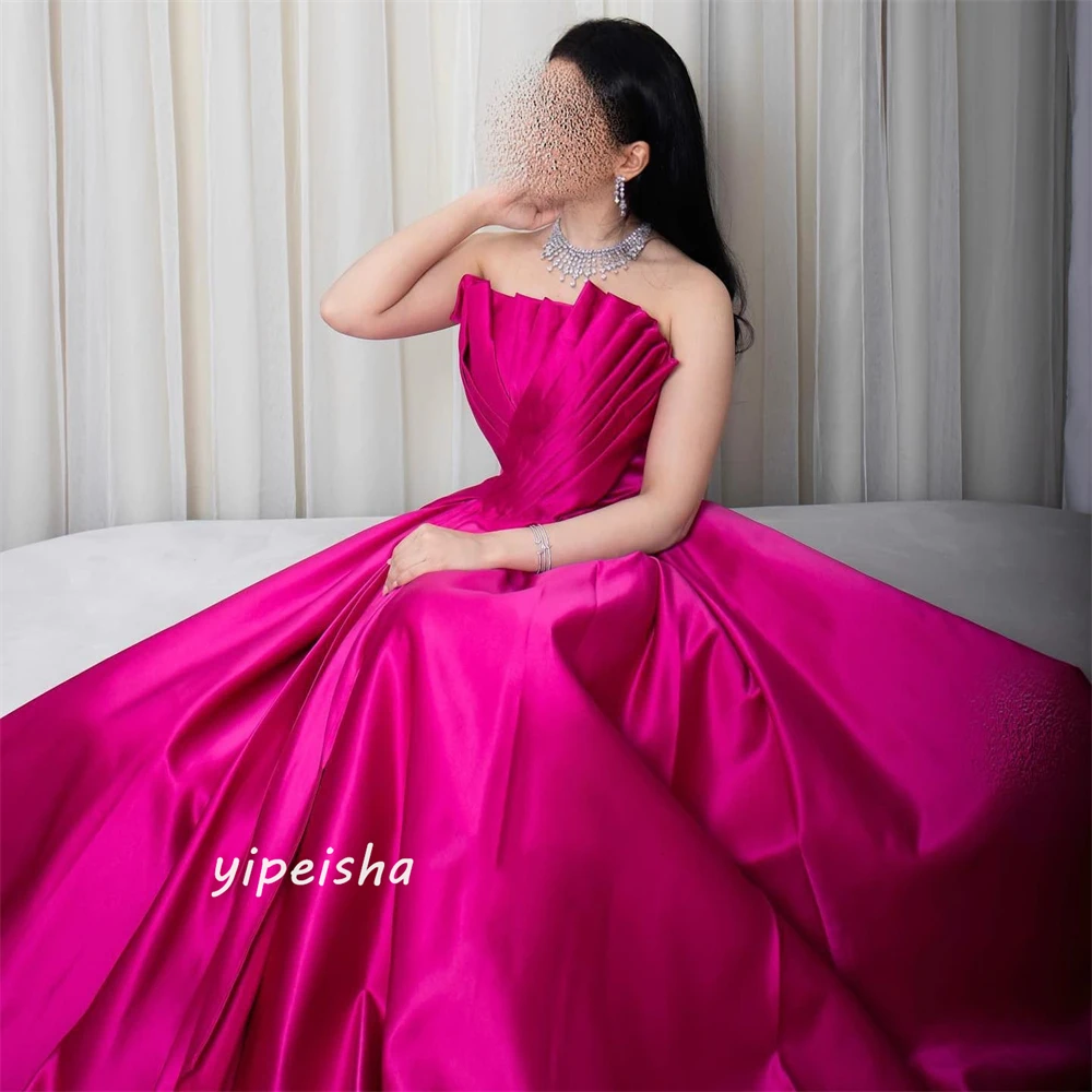 Jiayigong  Classic Modern Style Formal Evening Strapless Floor-Length Ball Gown Ruched Satin  Dresses