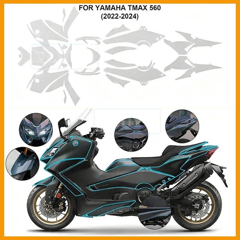 オートバイフェアリング保護フィルムヤマハ-tmax-560-2022-2024-tpu-ペイント保護-ppf-アンチスクラッチボディステッカー目に見えない