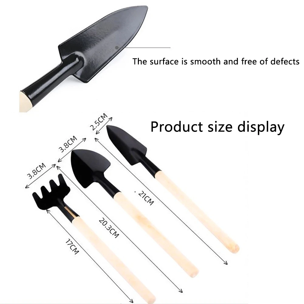 3Pcs Shovel Rake Spade Set Mini Garden Tools Multifunction Bonsai Tools Set Wooden Handle Garden Tool Sets for Indoor Gardening