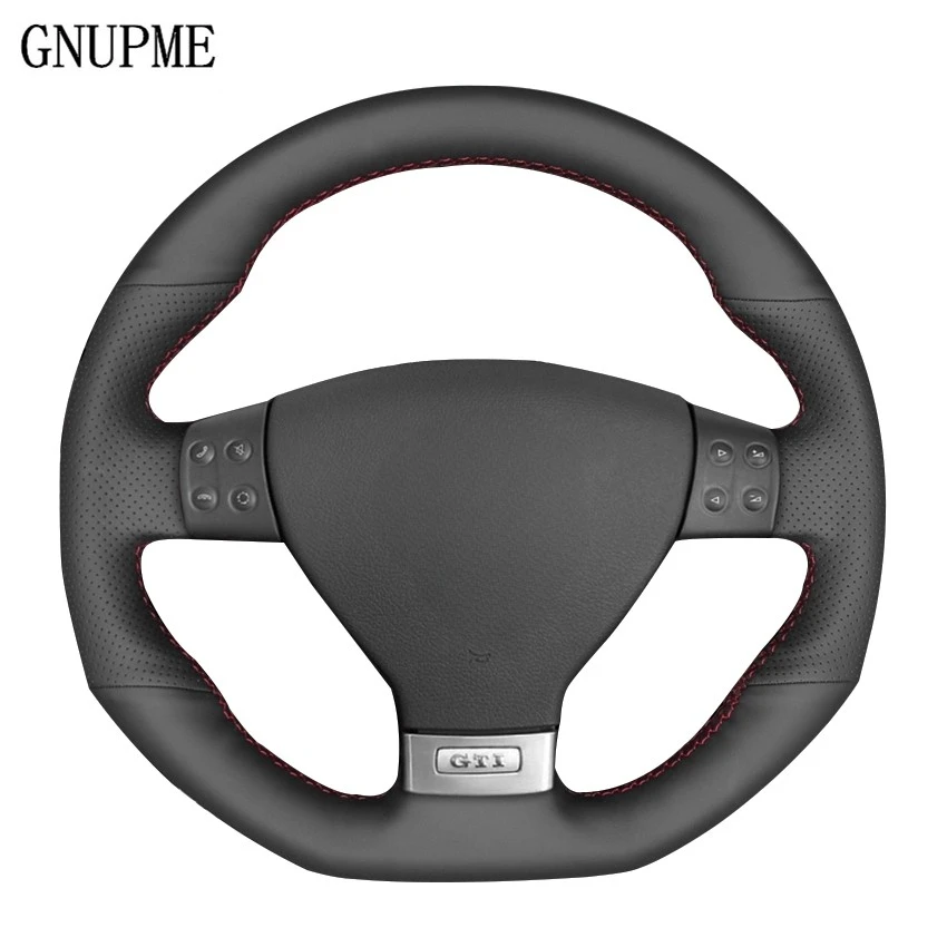 DIY Black Genuine Leather Leather Car Steering Wheel Cover for Volkswagen Mk5 GTI VW Golf 5 R32 Golf 5 Passat R GT 2005