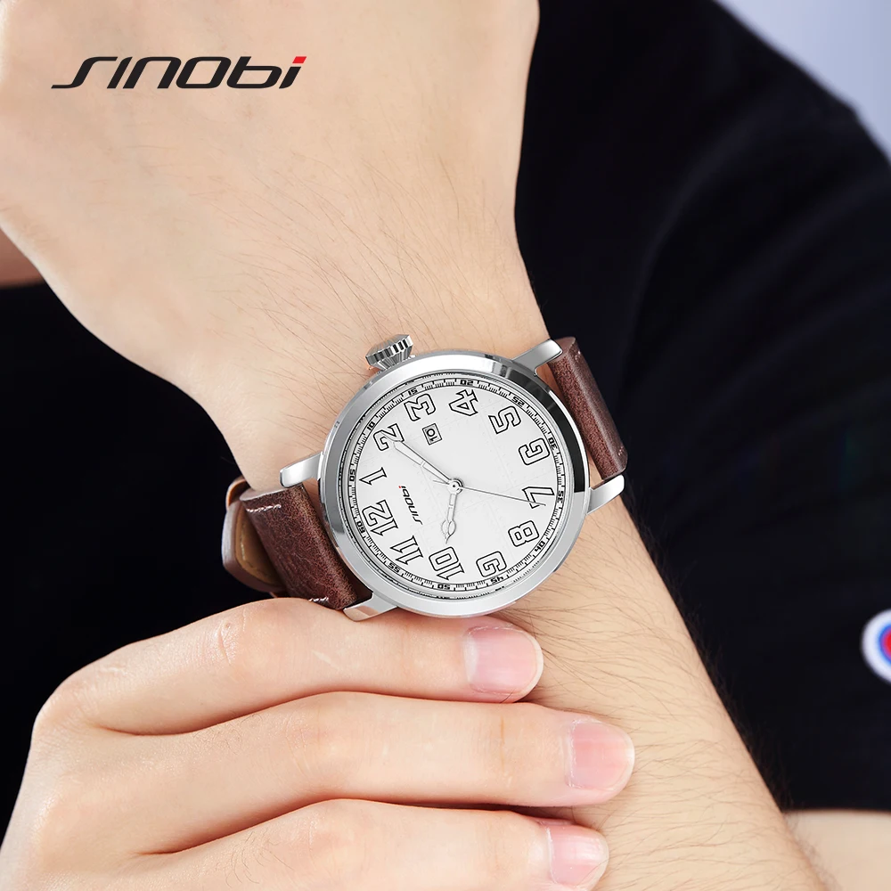 Sinobi Genuine Leather Watch Men\'s Watch Fashion Simple Japan Imported Movement Sports Military Watches Male Wristwatches reloj