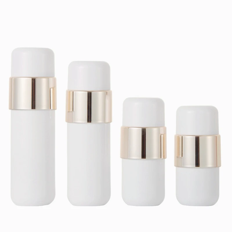 30ml/50ml/100ml/120ml Białe szklane butelki na perfumy z rozpylaczem i pompką Butelki na balsam Puste słoiki na krem 50g z jasnozłotą białą pokrywką