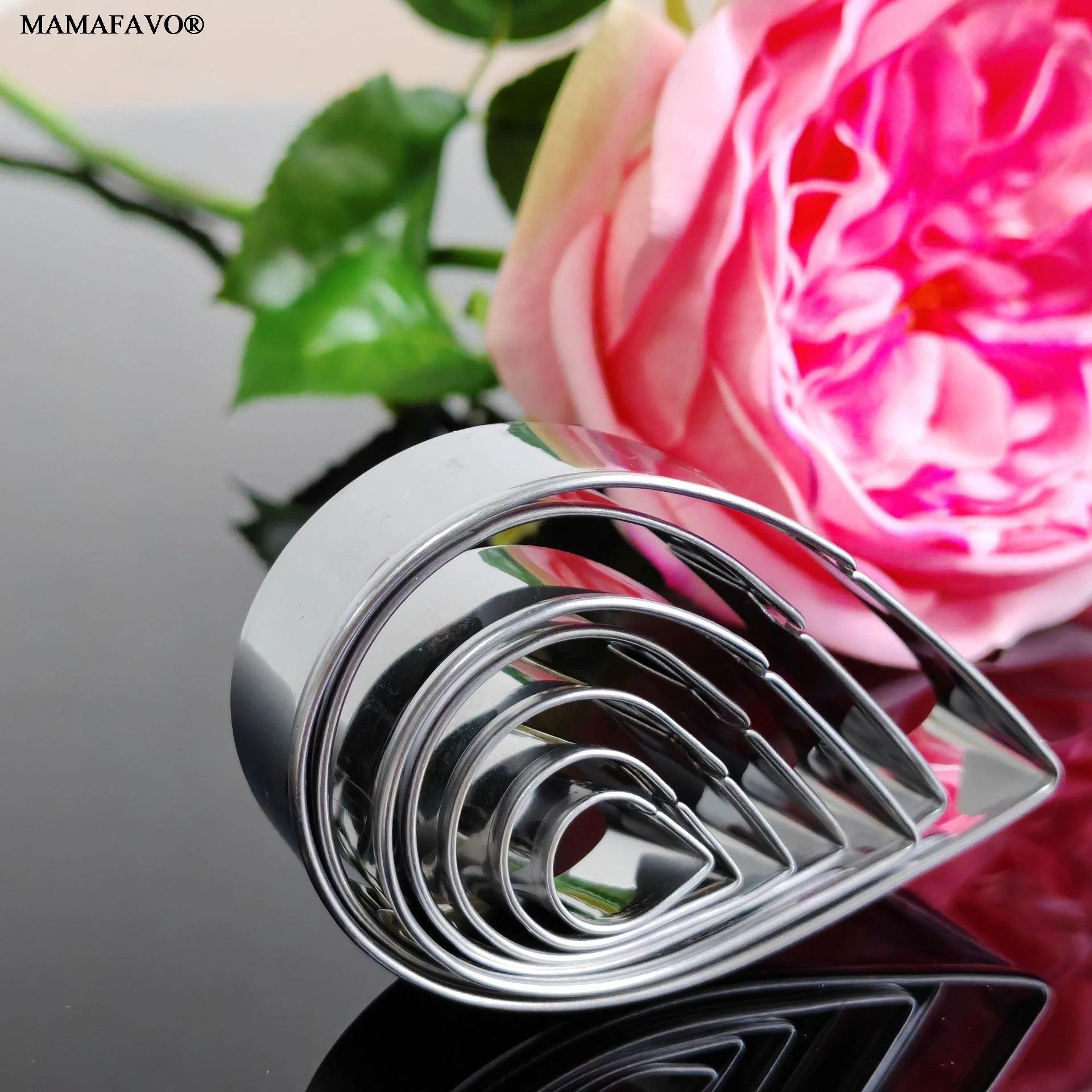 Austin Rose Cutter Cake Decoration Tools 7 Pcs Stainless Steel Water Drop Shape Fondant Flower Molds Petal Stencils Cookie H858