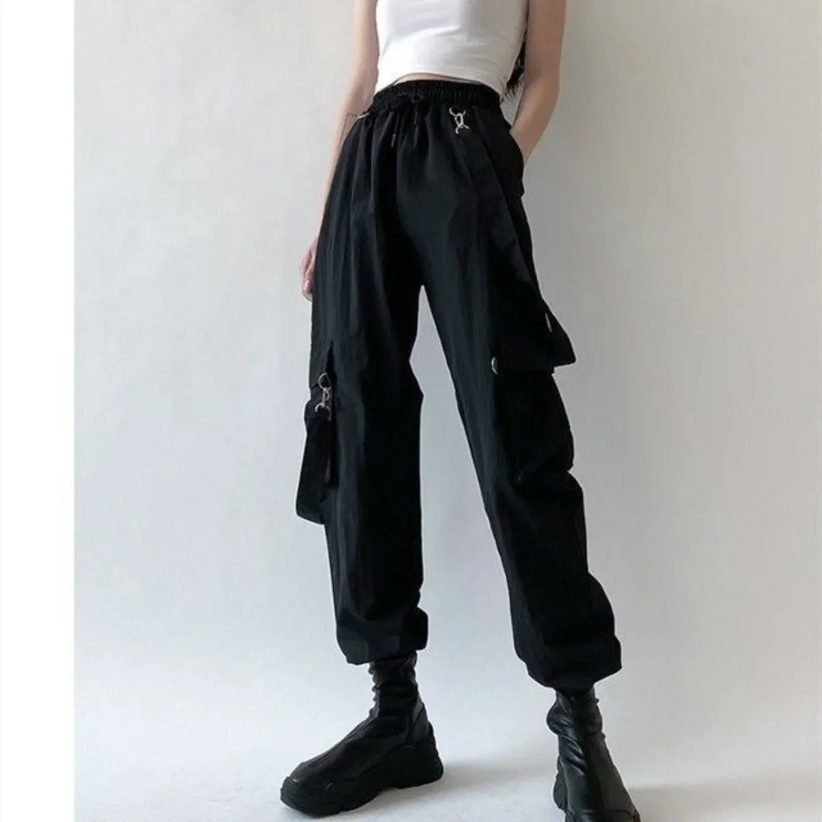 Casual Joggers Cargo Pants Women Solid Low Waist Pants Drawstring Wide Leg Baggy Trousers Y2k Streetwear Oversize Sweatpants