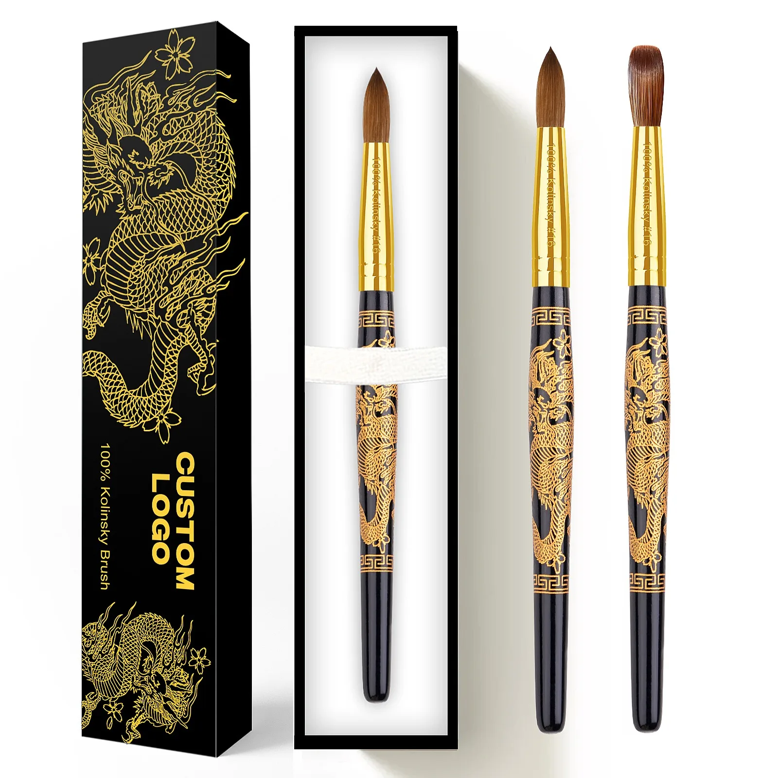 Acrylic Nail Brush Dragon Wooden Handle 100% Kolinsky Sable Hair Nail Art Brush #16/18/20