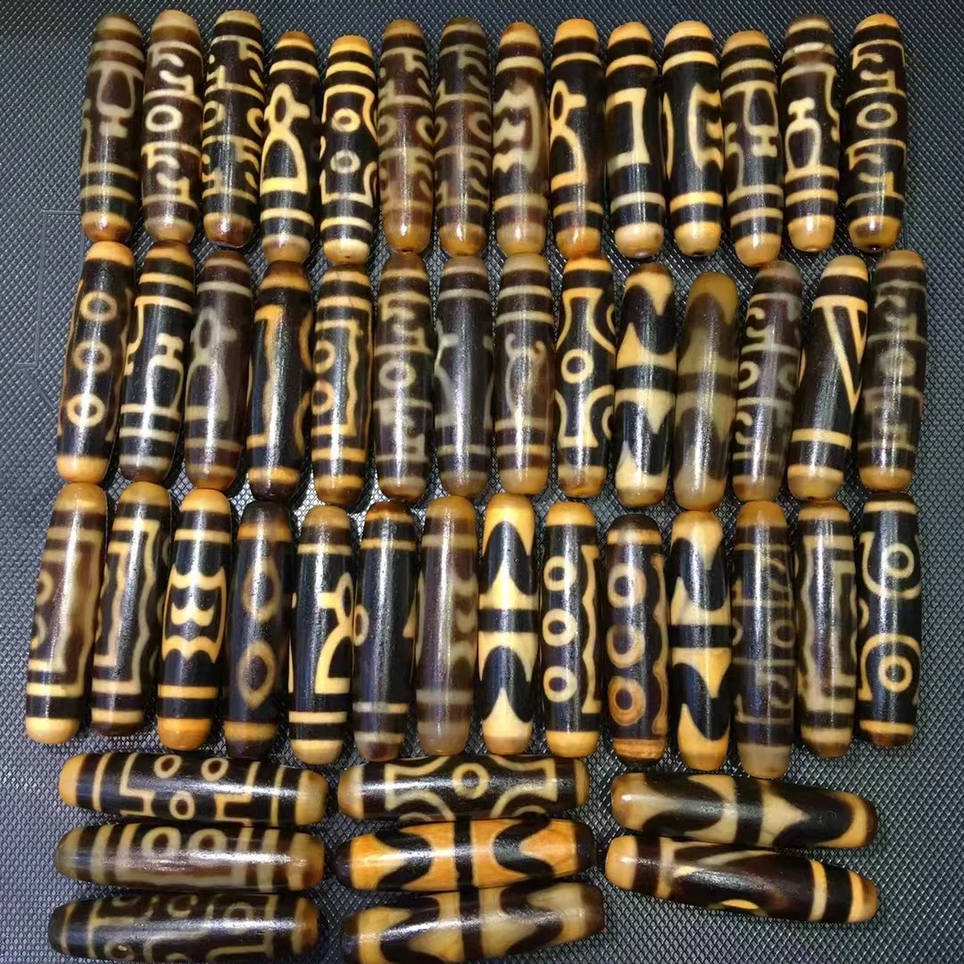 

YC07 50pcs/lots Fine Beads Ivory Color 12mm*50mm Natural Agate Stone Different Patterns Tibetan Dzi for Pendants