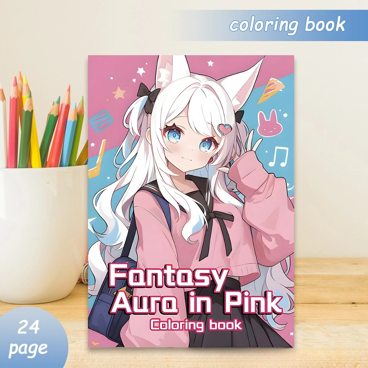 FontosY Auro in Pink Coloring Book 24 Pages Beautiful Anime Style Girl Designs for Adults Relaxing Art Therapy Gift