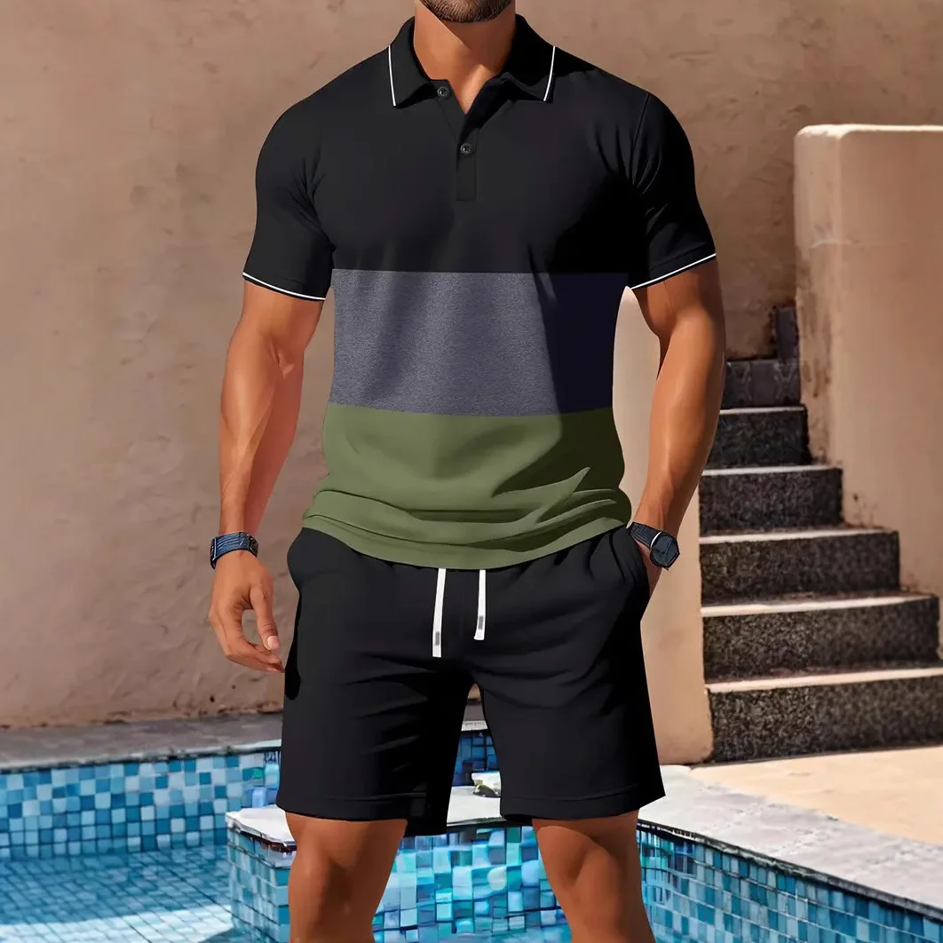 طقم تي شيرت كاجوال بألوان متباينة irt ort Sve للرجال موسم الصيف ألياف البوليستر مادة أخرى 00% #2