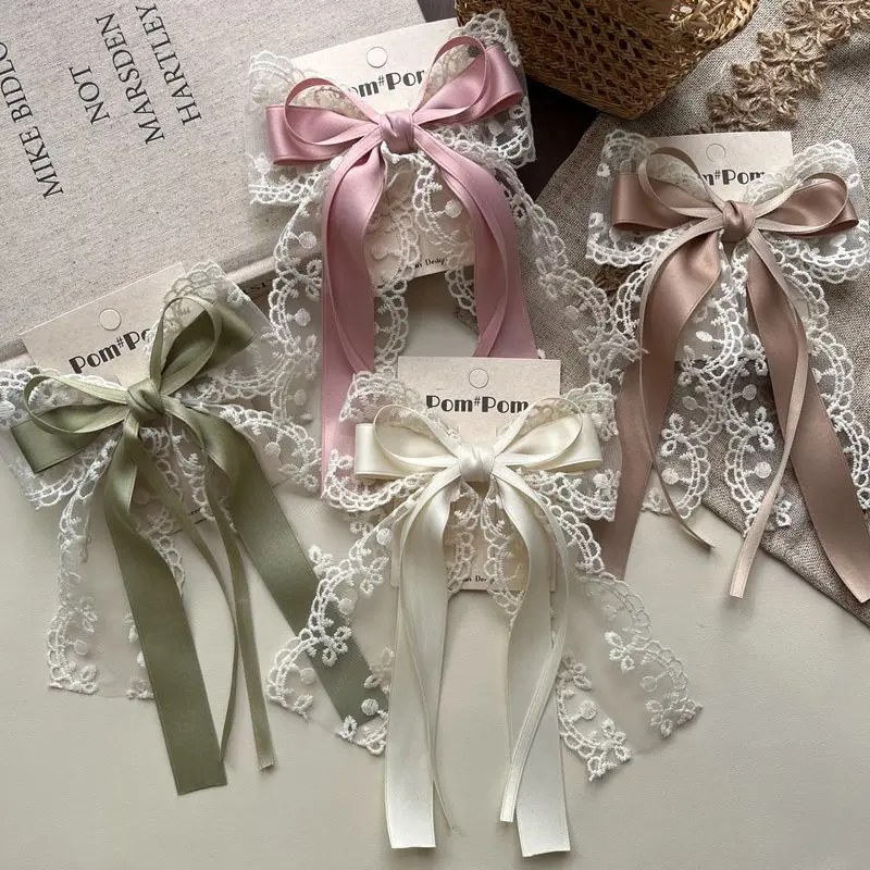 new-lace-long-streamer-bow-children's-hairpin-girl-head-top-clip-princess-versatile-hair-accessories