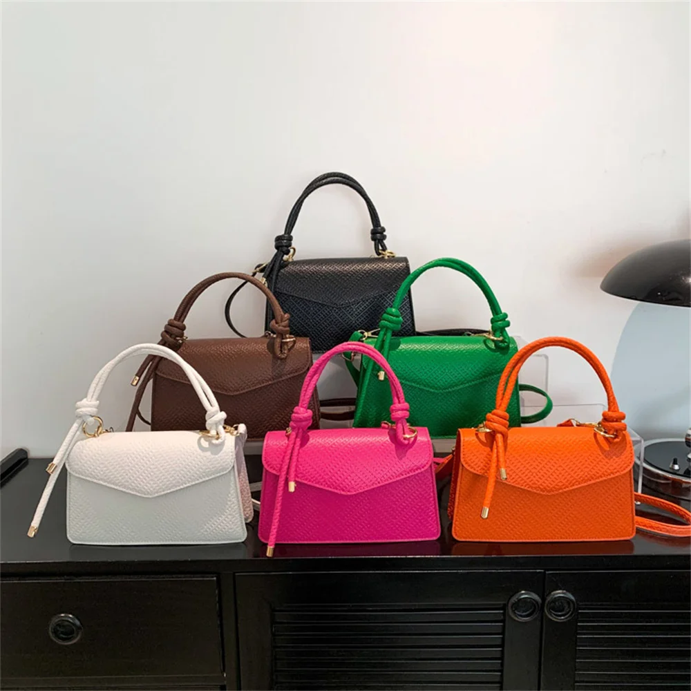 Solid Color PU Leather Texture Shoulder Bag Small Square Bag Ladies Commuter Crossbody Bag Designer Brand High Quality Handbag