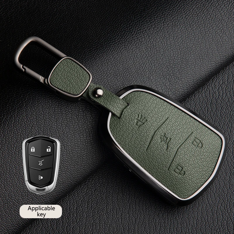 Untuk Cadillac ATS CT6 CTS DTS XT5 XT6 ESV SRX STS XTS ELR casing penutup kunci mobil pintar kulit Aloi aluminium gantungan kunci Fob