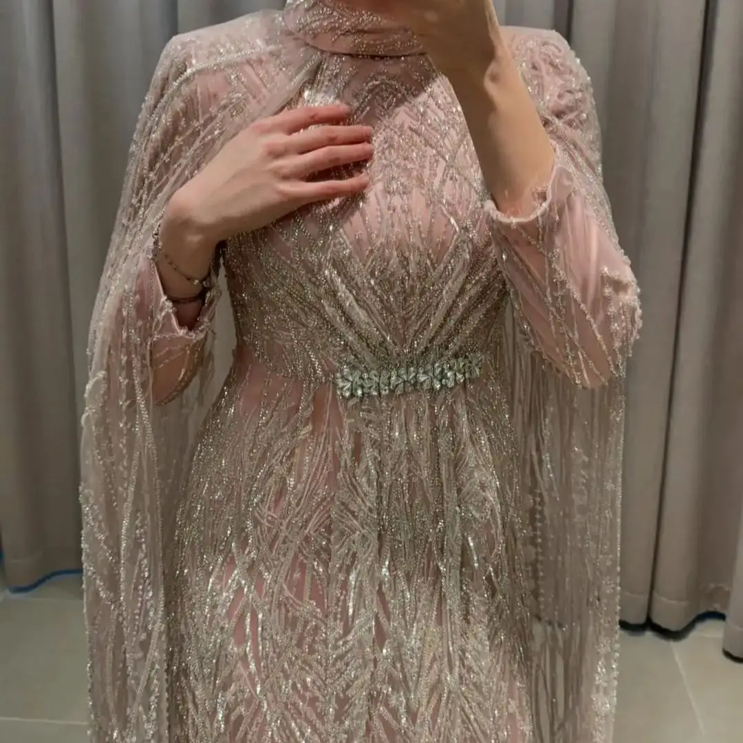 

FATAPAESE Customized Fully Crystal Bead Pendant On Gown Sparking Gems Stones Bodice Long Tulle SleeveFloor-length Wedding Dress