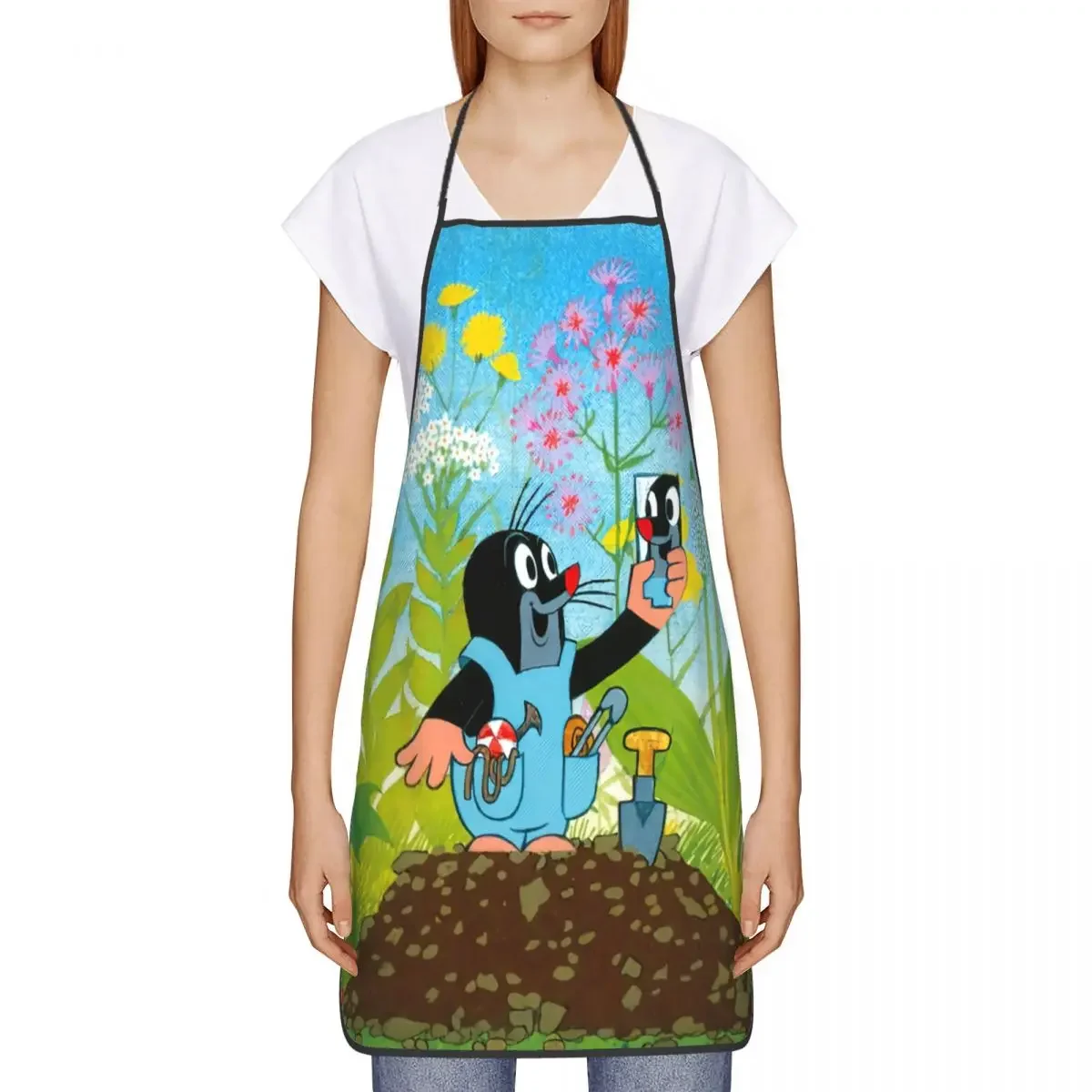 Funny Mole Selfie Bib Apron Adult Women Men Chef Tablier Cuisine for Kitchen Cooking Cartoon Krtek Little Maulwurf Gardening