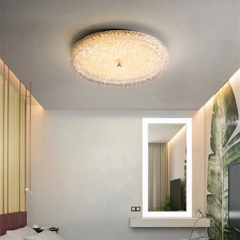 Modern Square Ceiling Lamp For Living Room Bedroom Toilet Design Simple Home Romantic Apartment Round Glass Crystal Sand Light