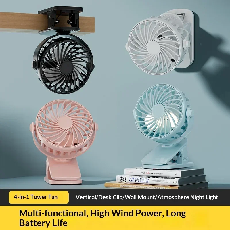 720 ° Drehbarer Clip-Ventilator, tragbarer Mini-Kühlventilator, integrierte Nachtlampe, wiederaufladbarer USB-Ventilator für den persönlichen Gebrauch, für Outdoor-Camping, Ventilador