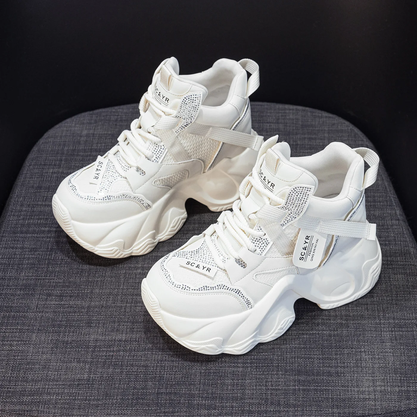 Women Thick Platform Heighten Viral Same Silver Dad Sneakers 2026 New Spring Autumn Korean Versatile Casual Sports Shoes Simple