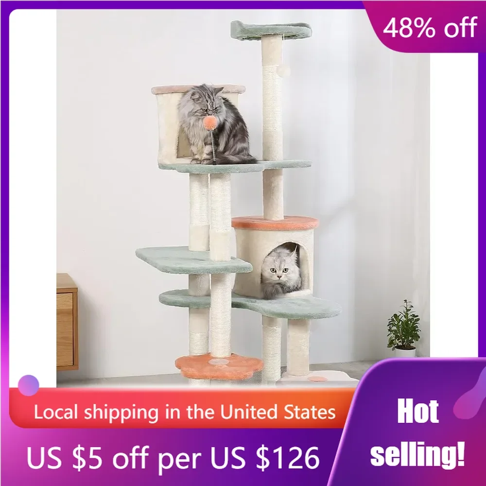 

63-Inch Cat Tree Creative Flower Cat Tower Cat Apartment with Flower Rest Platform(Large 7 Platforms)