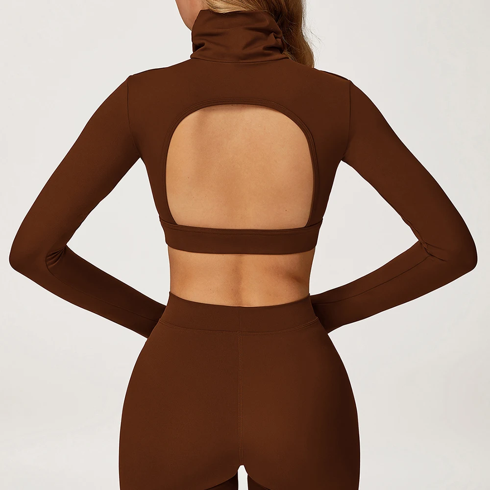 

Yoga Clothing Shirts Women Stand Up Neck Gym Top Women Fitness Sports Crop Top Female Long Sleeve Casual Quick Dry Sportswear