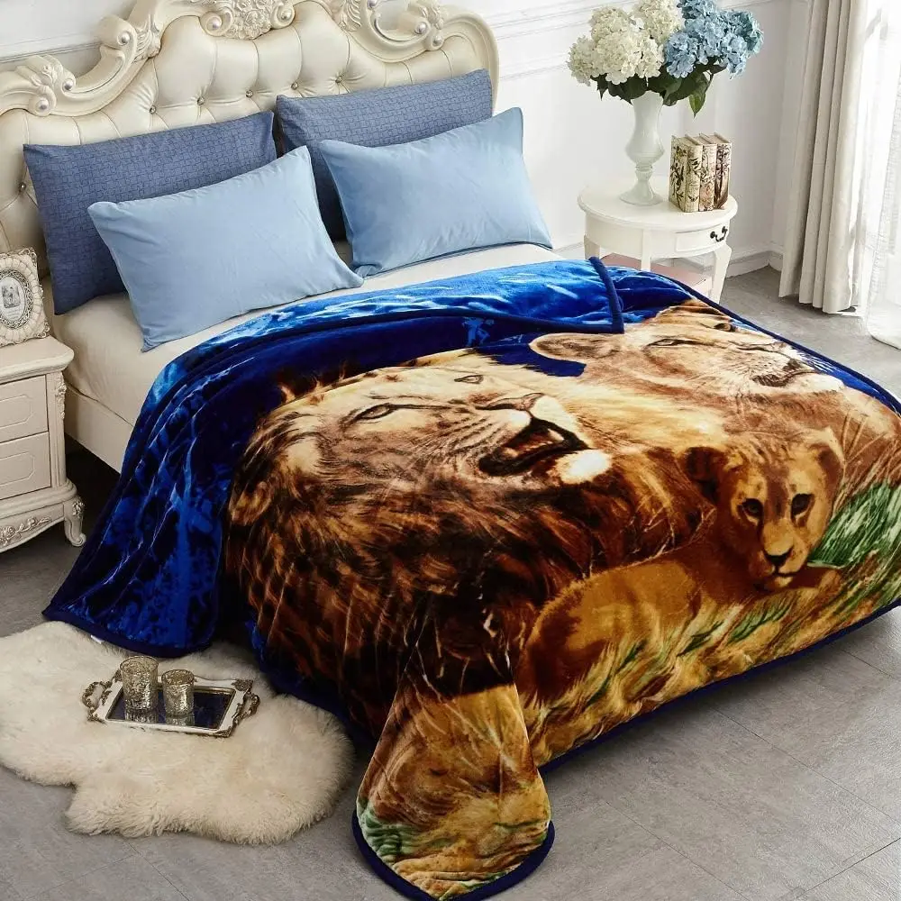 JYK Korean Faux Mink Throw Blanket x Inch Reversible Plush GSM for Cozy Winter Queen Size LionDolphin