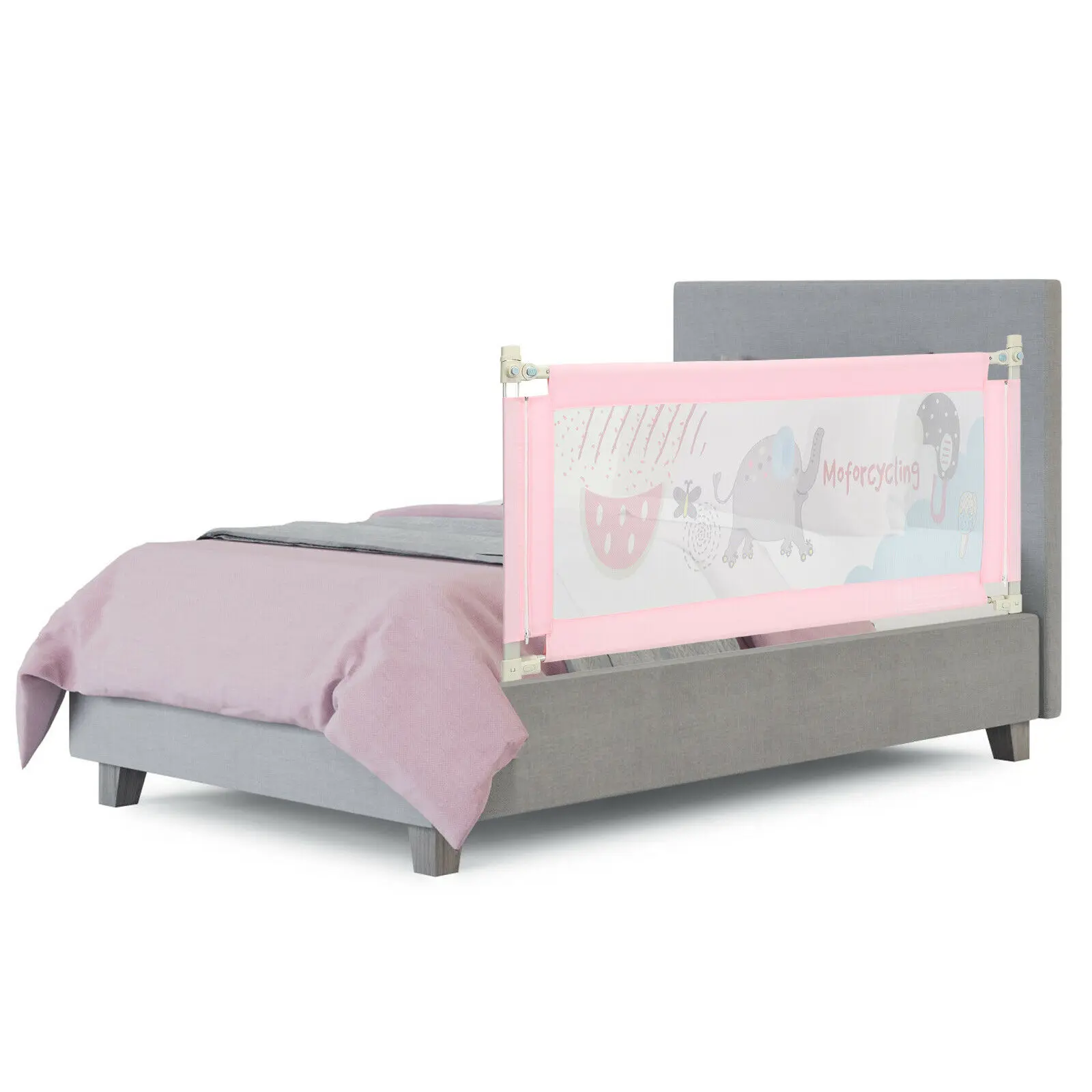 Rieles de cama de 57 "para niños pequeños, protector de cuna de elevación Vertical con bloqueo, color rosa, BS10005PI