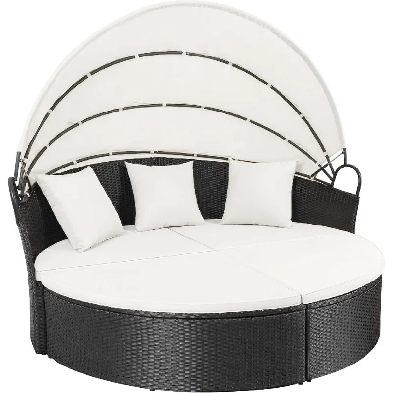 

Patio Outdoor Daybed with Retractable Canopy, Rattan Wicker Sectional Seating with Washable Cushions for Patio