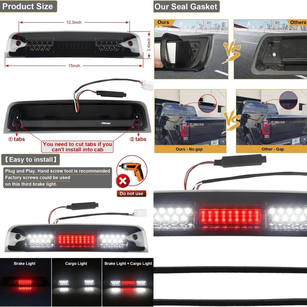 

3-й стоп-сигнал с дымчатыми линзами и уплотнением для Dodge Ram 1500 2500 3500 2009-2018 годов в сборе с высоким креплением стоп-сигналом