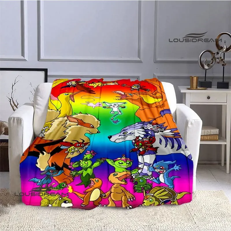 Digimon cartoon Printing blanket Flange Warm blanket picnic blanket Home travel blanket bed linings Birthday Gift