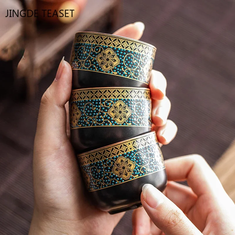 3pcs Chinese Retro Ceramics Small Teacup Exquisite pattern single cup Tea bowl Crockery Fine Tea Cup Teaware accessories