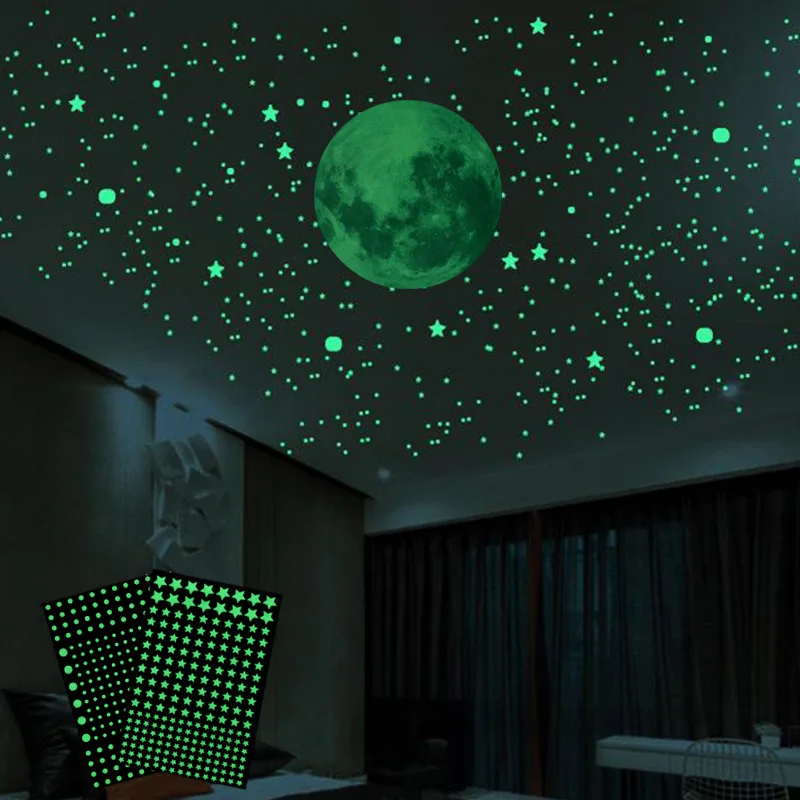 Luminous Moon And Stars Wall Stickers Glow In The Dark Earth Wall Decal Home Bedroom Kids Room Ceiling Fluorescent Sticker Decor