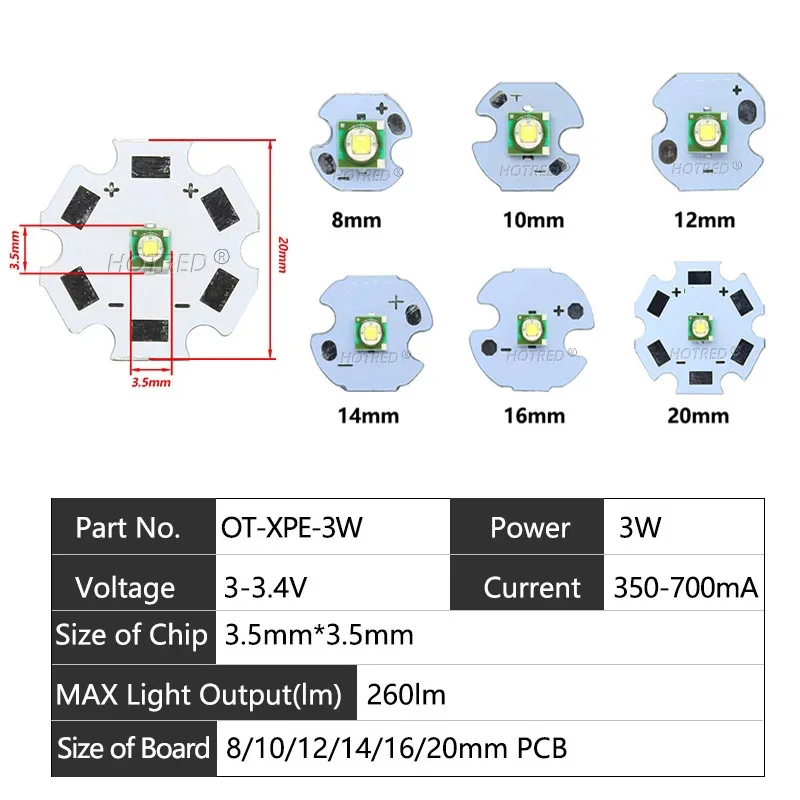 10pcs 3W 3535 LED XPE XP-E R3 High Power Chip Warm White Cold White 3000K 6500K 10000K 20000K 30000K For Flashlight torch