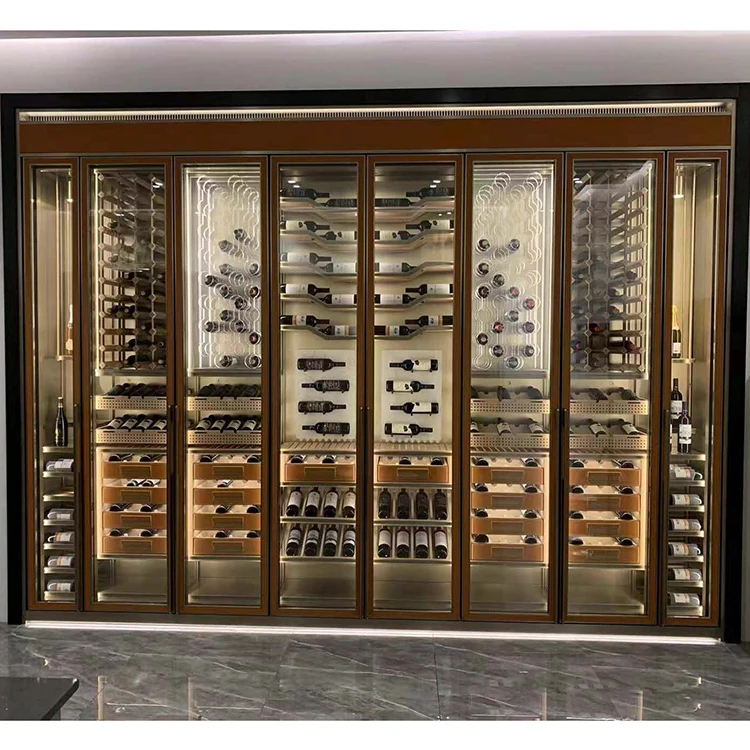 New Design Wine Refrigerator Cabinet Wine Cooler Stainless Steel Frame Glass Doors with Fan Cooling System Chiller
