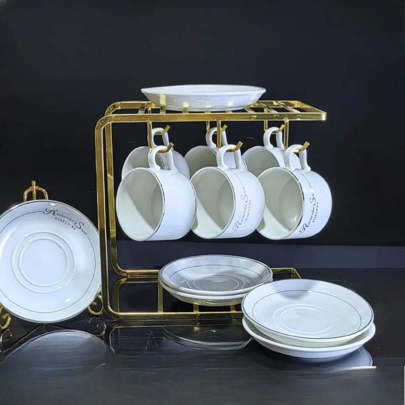 White Ceramic Coffee Cup with Saucer Set, Porcelain Tea Mug for Home & Office,