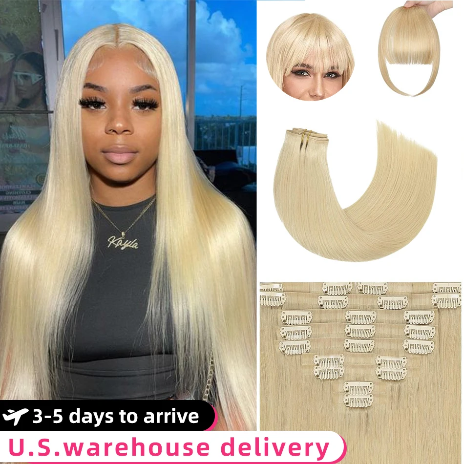 # Extensiones de cabello con Clip de 613 colores, 7 unidades/juego, extensiones de cabello rubio blanqueado, Clip de cabello humano ins, extensiones de cabello humano liso