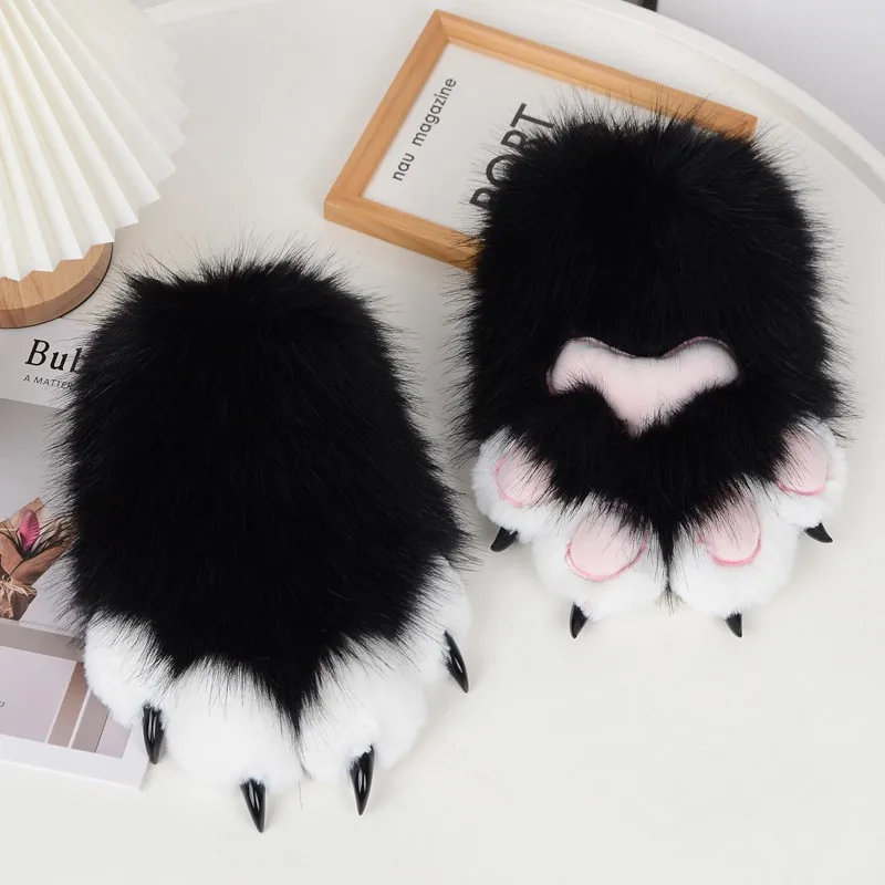 

Милые перчатки-кошачьи лапки: пушистые перчатки для девочек, аксессуар для косплея, костюм животного, лапы из искусственного меха с металлическими когтями