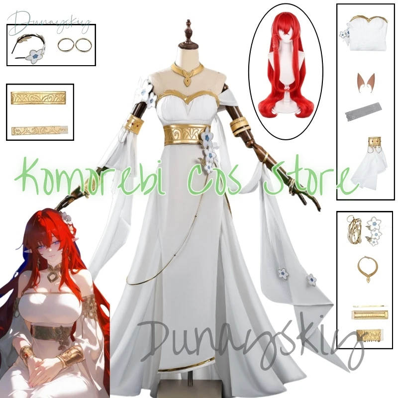 

Honkai Star Rail Tribios White Dress Cosplay Costume Wig Headwear Props Full Set Girl Chrysos Heirs Amphoreus Carnival Party