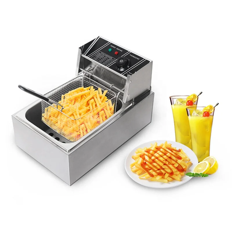 

Stainless Electric Commercial Chips Chicken Deep Fryer Commercial Single Tank 6L Counter Top Doughnut Fryers