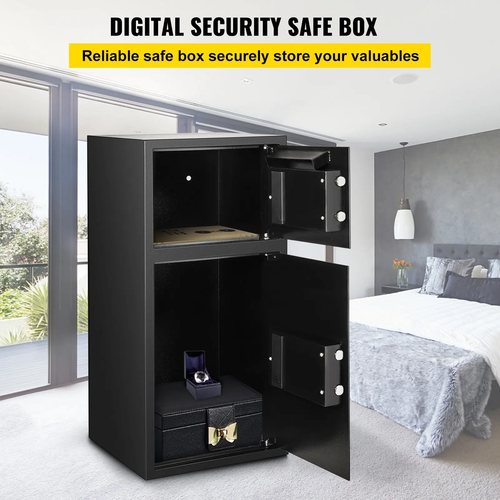 Large Double Door Security Safe Box 2.6 Cubic Feet Steel Safe Box Strong Box with Digital Lock for Money Gun Jewelry Black