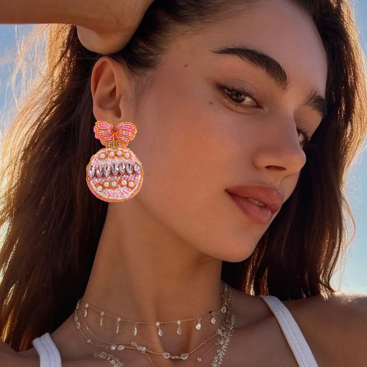 

Christmas Ornament Beaded Earrings For Women Bohemia Handmade Seed Beads Bowknot Bell Earrings Holiday Gift For Lover&Friend ﻿