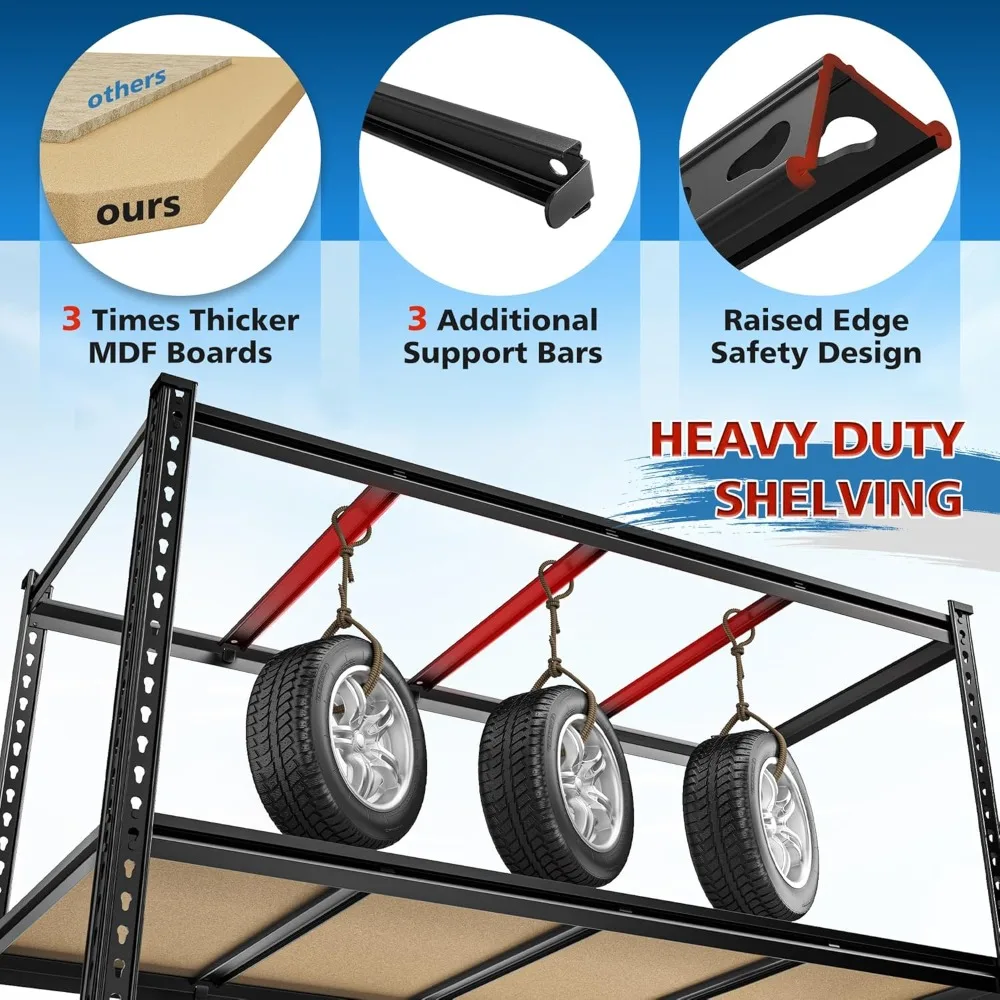 55" W Storage Shelves, 2550LBS Garage Shelving Heavy Duty, 5-Tier Heavy Duty Shelving, Adjustable Metal Shelving Unit for Garage